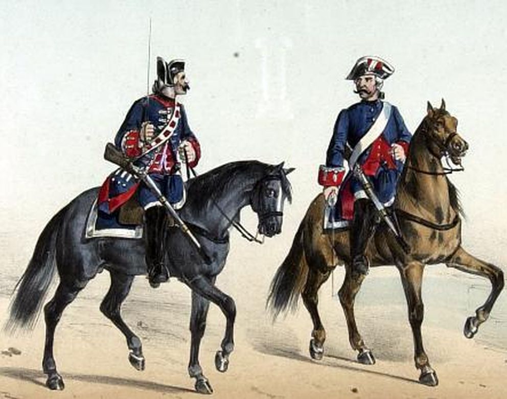Guardias de corps de España en el siglo XVIII en un dibujo del Conde de Clonard