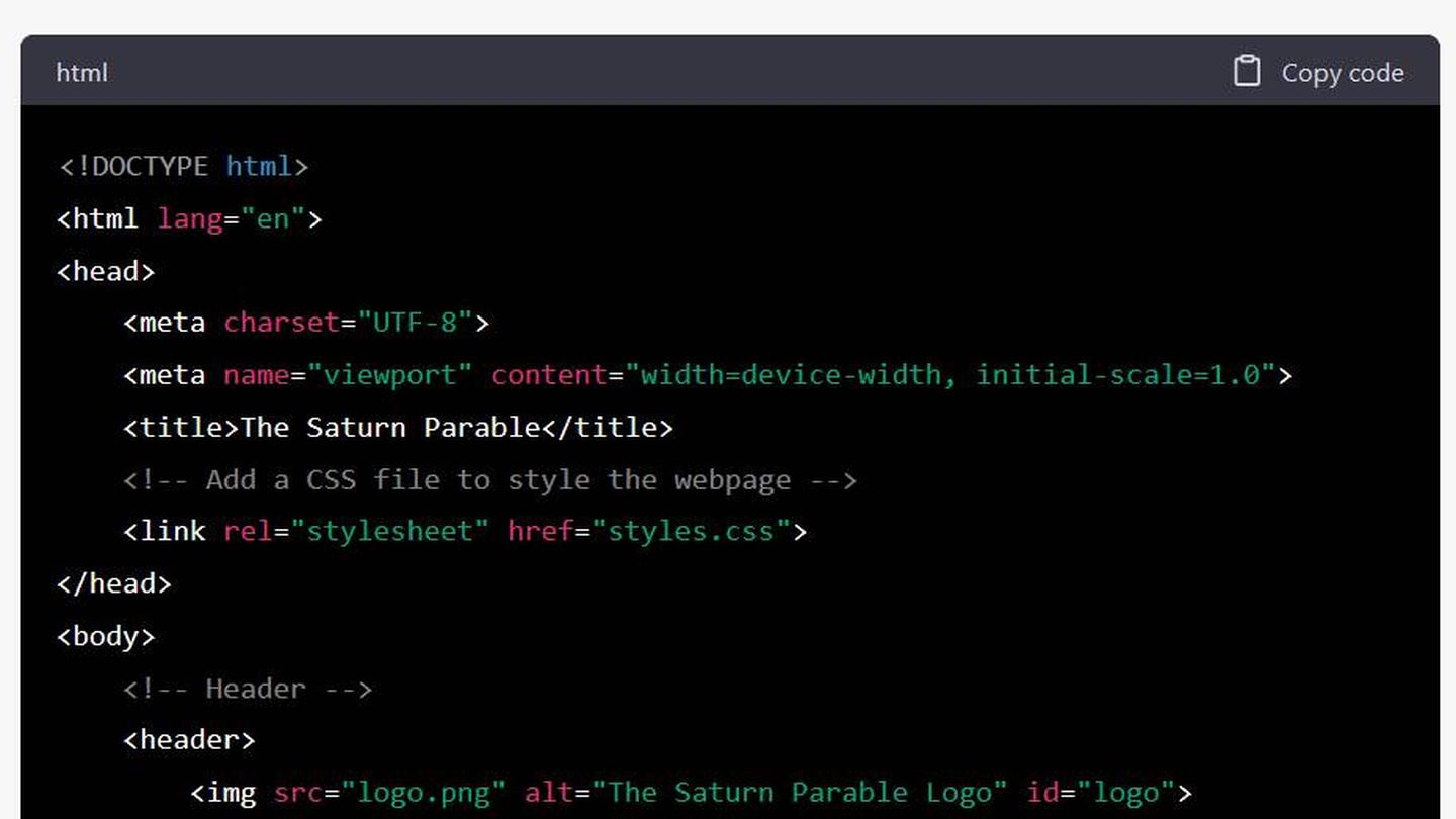 La IA escribió el código necesario de HTML y CSS para lanzar la página del negocio.