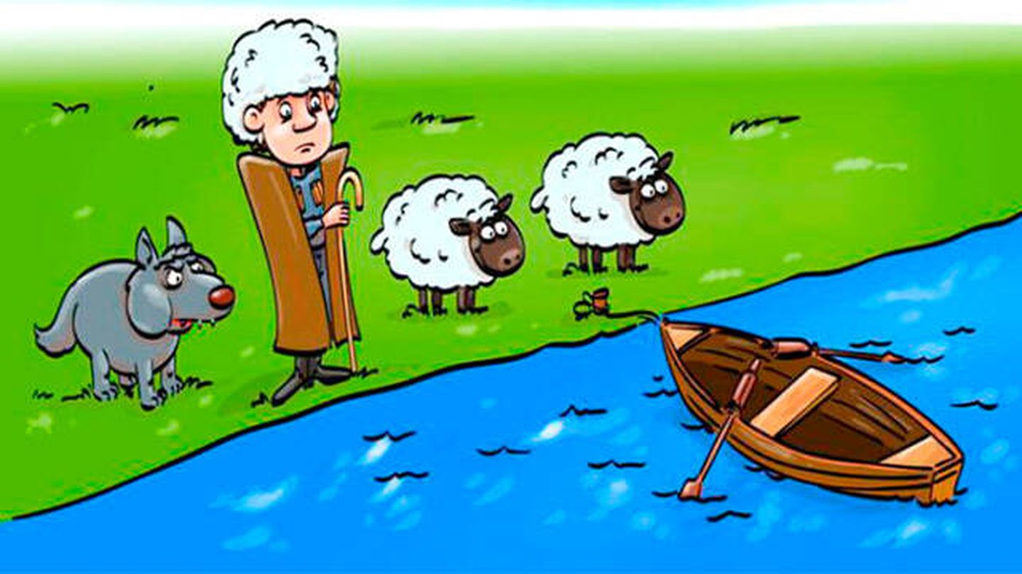 Encuentra el modo de que todos crucen el río y evitar que el lobo se coma a las ovejas (Facebook)