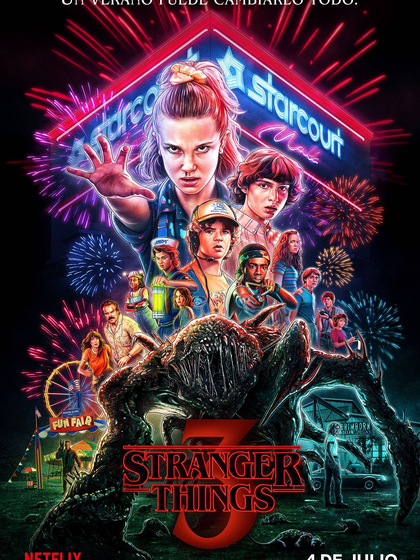 Nuevo póster ilustrado de la T3 de 'Stranger Things'. (Netflix)