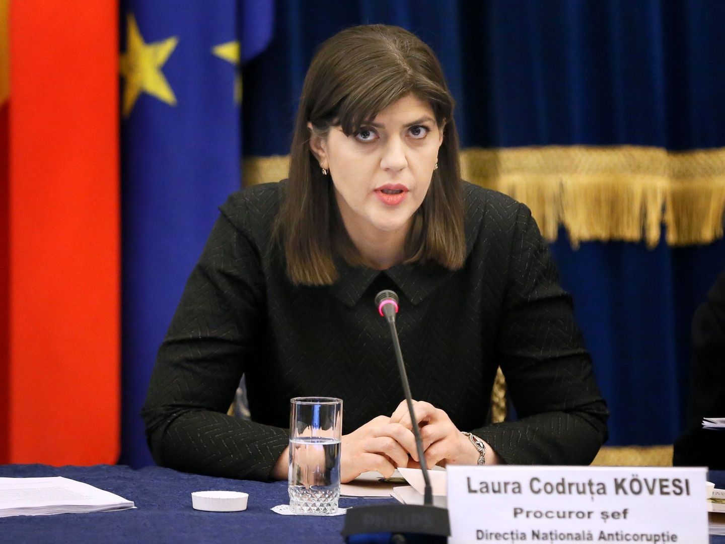 Laura Codruta Kovesi, ex fiscal jefe de la Agencia Nacional Anticorrupción, durante la presentación del Balance Anual de la Agencia en Bucarest. (EFE) 