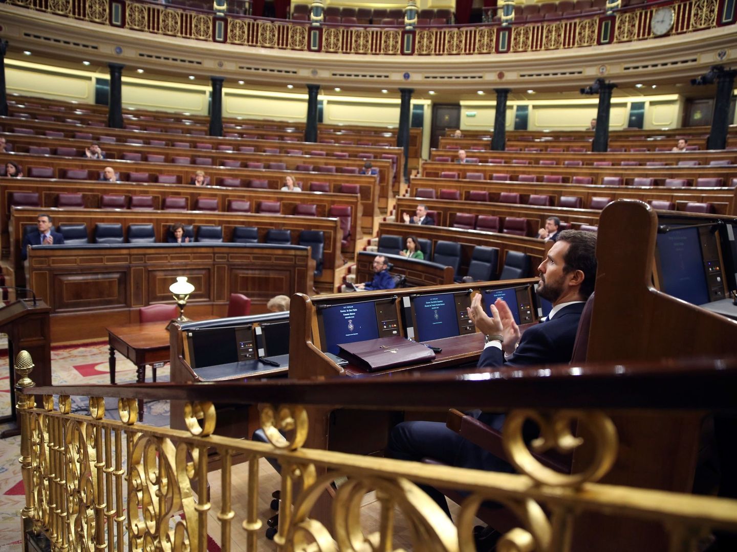Un Congreso casi vacío, durante la última comparecencia de Sánchez. (EFE)