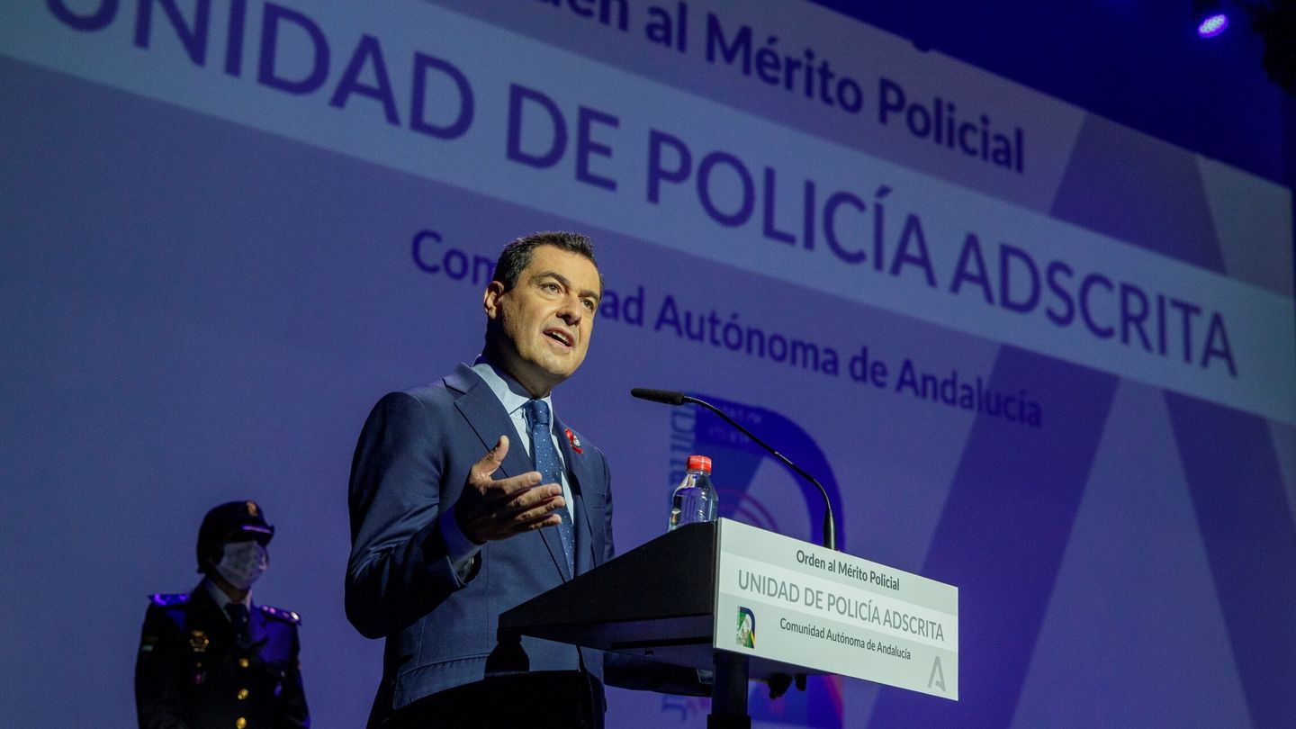 Moreno, en una intervención el pasado diciembre para reclamar más agentes de Policía para Andalucía. (EFE/Julio Muñoz)