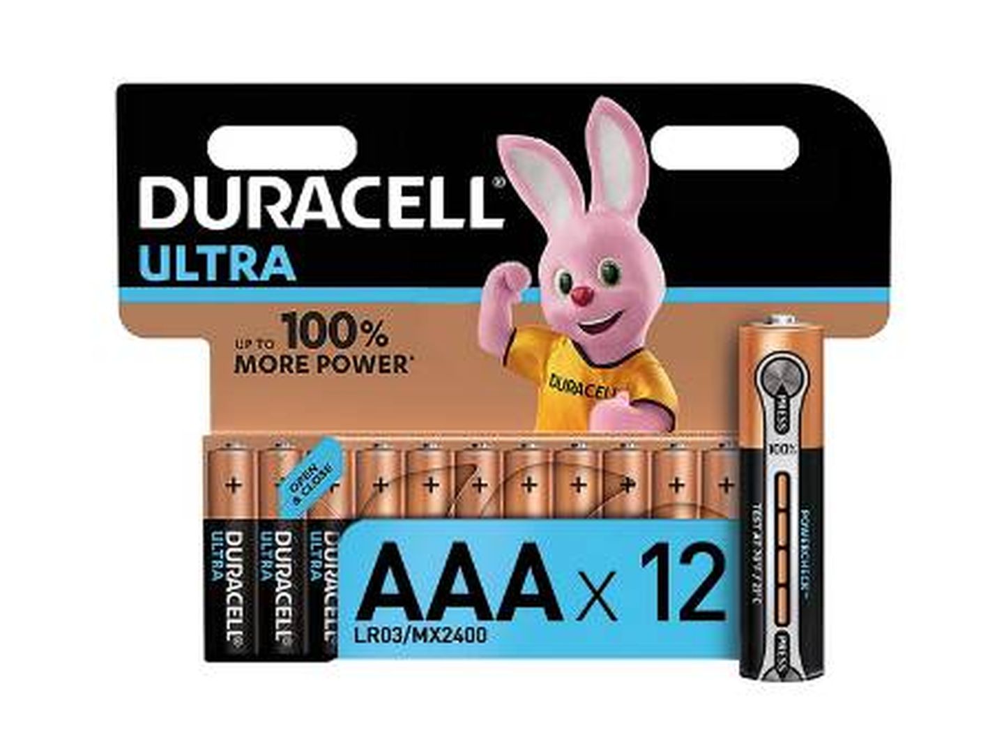 Duracell-Ultra AAA con Powerchek, pilas alcalinas (paquete de 12).