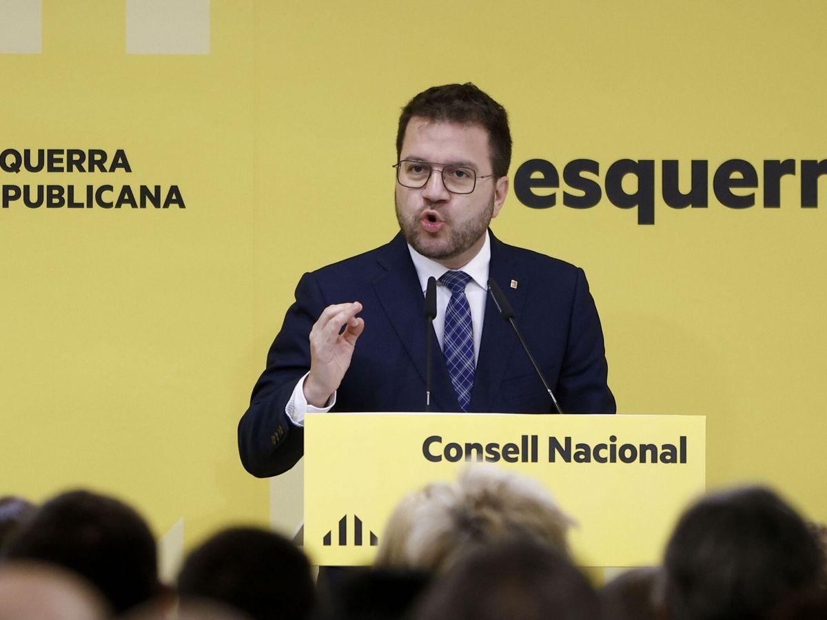 Foto: El presidente de la Generalitat, Pere Aragonès, durante el Consell Nacional de Esquerra Republicana. (EFE/Quique García)
