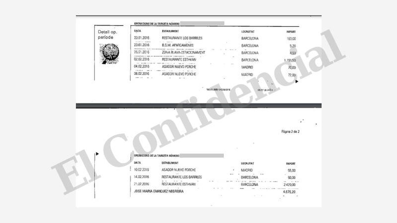 Foto:  Extracto de algunos de los cargos registrados en la tarjeta de Negreira. (EC)