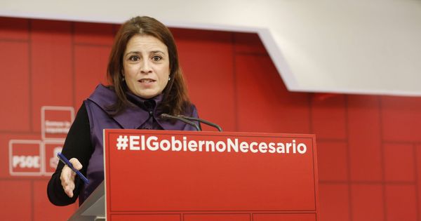 Foto: La vicesecretaria general del PSOE, Adriana Lastra, este 31 de enero en rueda de prensa en Ferraz. (Inma Mesa | PSOE)