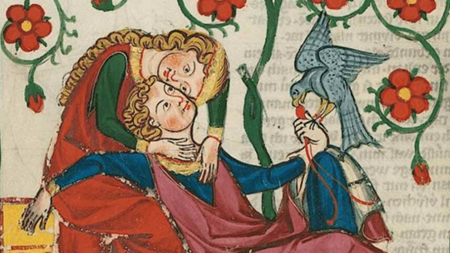 Fragmento de una ilustración de enamorados en el Codex Manesse (Cod. Pal. germ. 848, f. 249v). Fuente: Universitätsbibliothek Heidelberg, CC BY-SA. Vía Web Gallery of Art