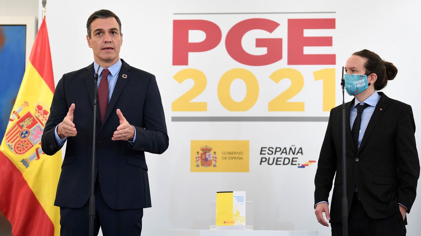 Sánchez e Iglesias, presentando los PGE. (EFE)