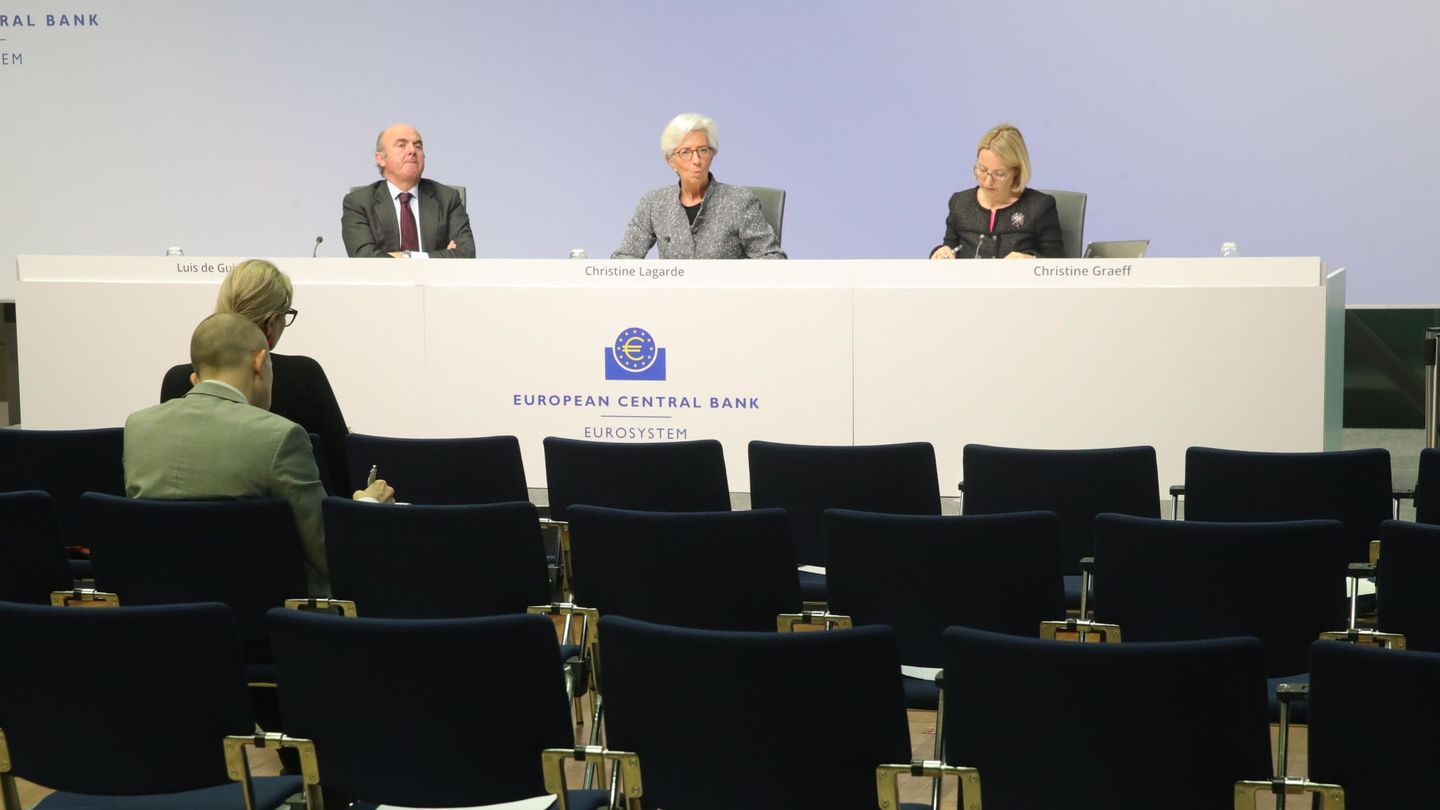 Imagen de la rueda de prensa del BCE. (Reuters)