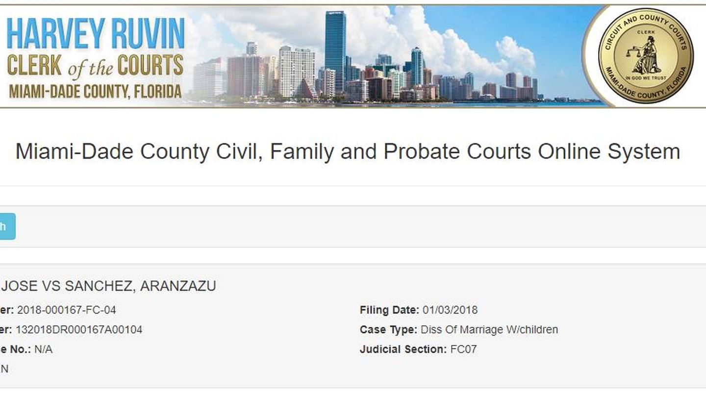 Documento oficial del Juzgado del condado de Miami Dade, EEUU. 