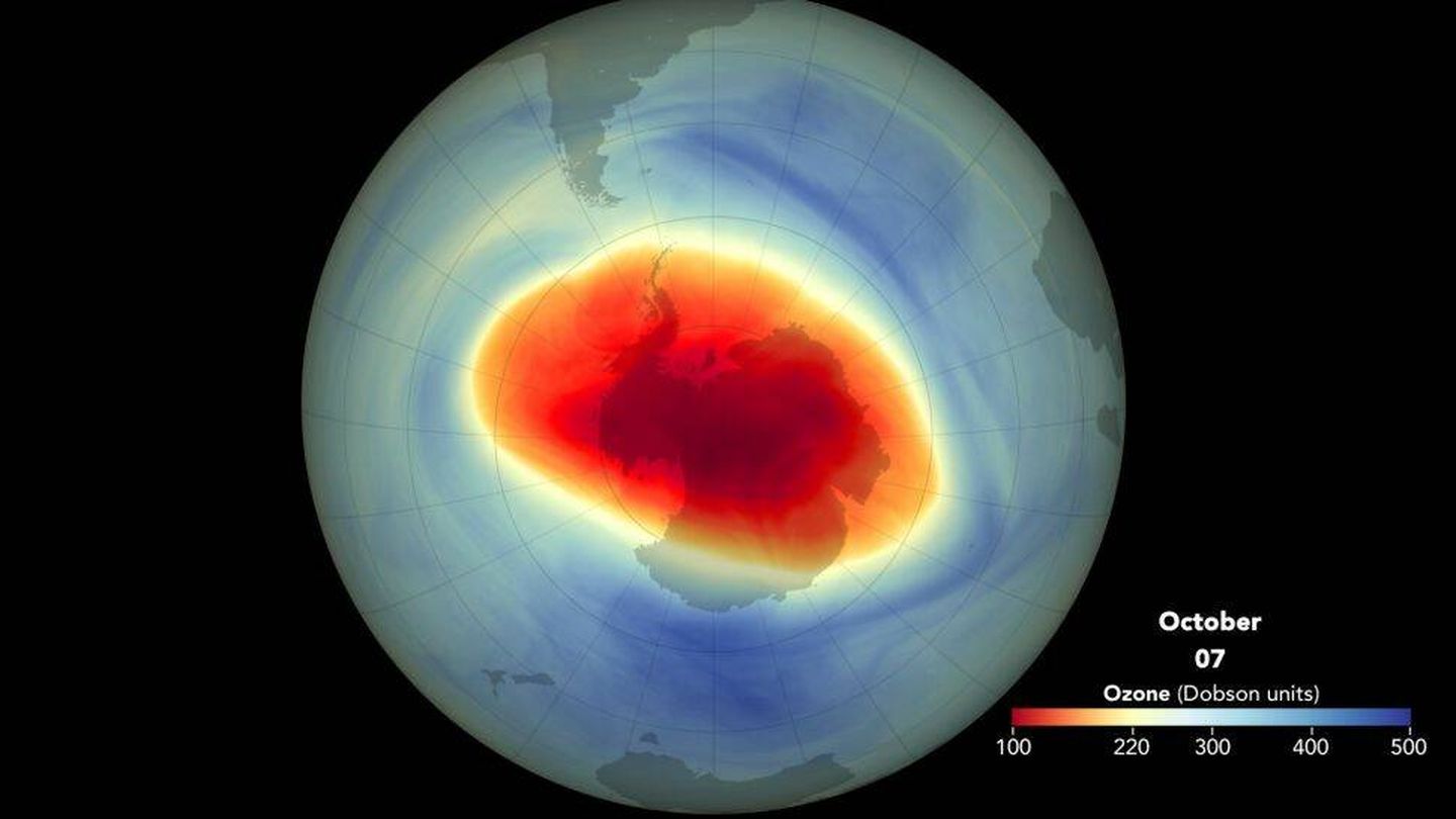 El agujero de la capa de ozono tuvo el 7 de octubre 24,8 millones de km². (NASA)