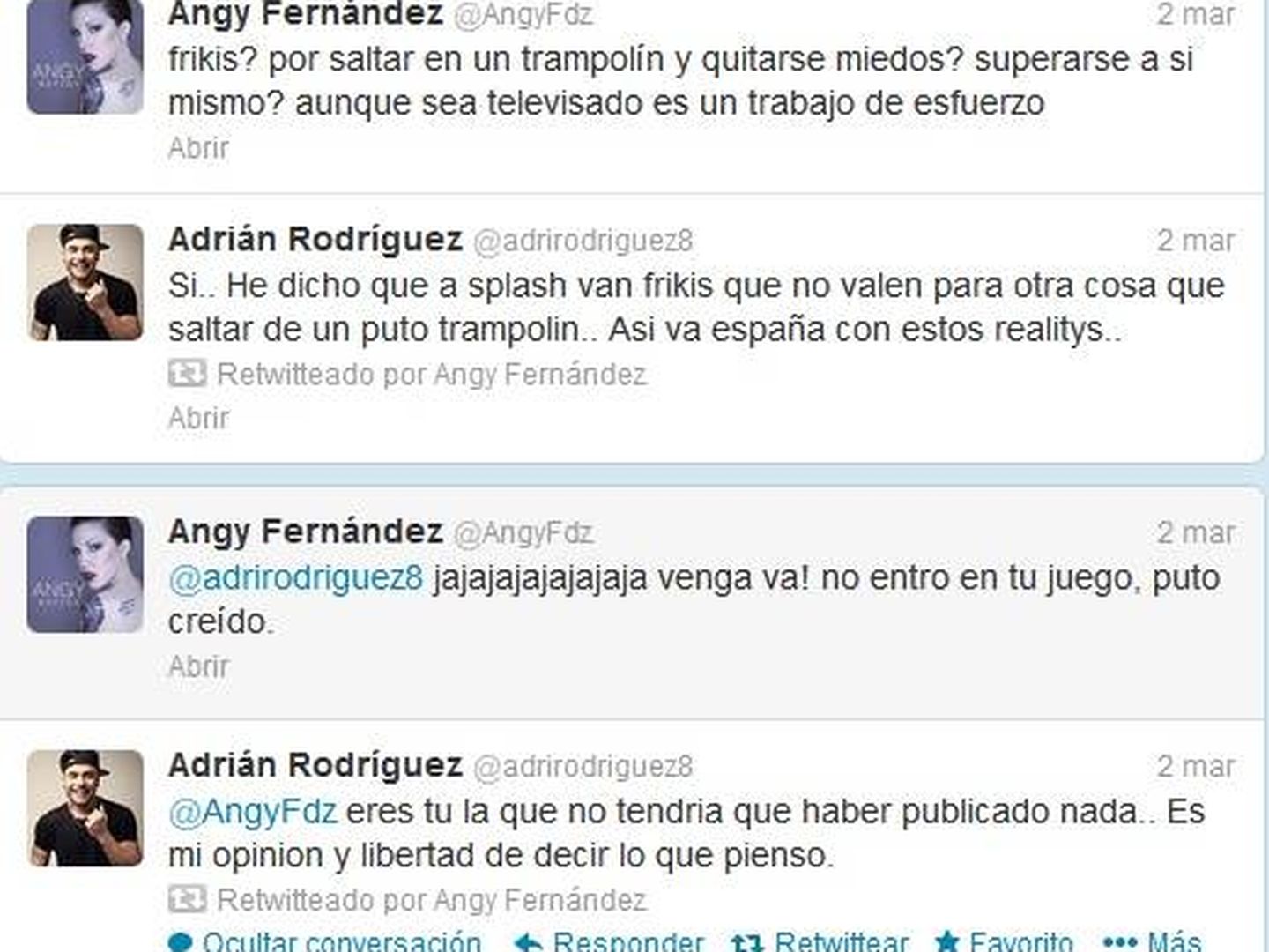 El enfrentamiento entre Angy y Adrián Rodríguez por sus críticas a 'Splash'.