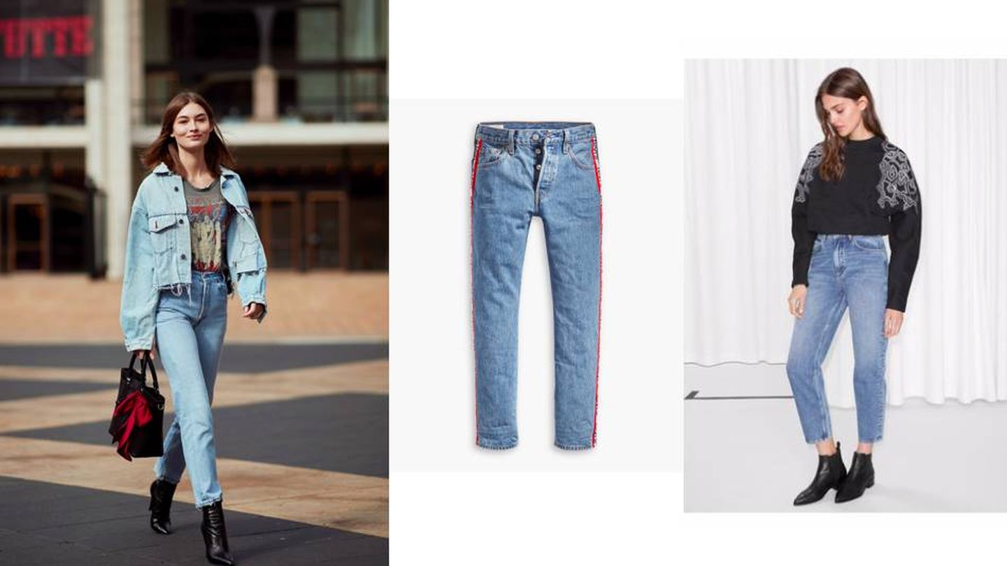 Los blue jeans son los ganadores de la temporada (Imaxtree). Vaquero con banda de Levi's (99 €) y clásico de &Other Stories (69 €) .