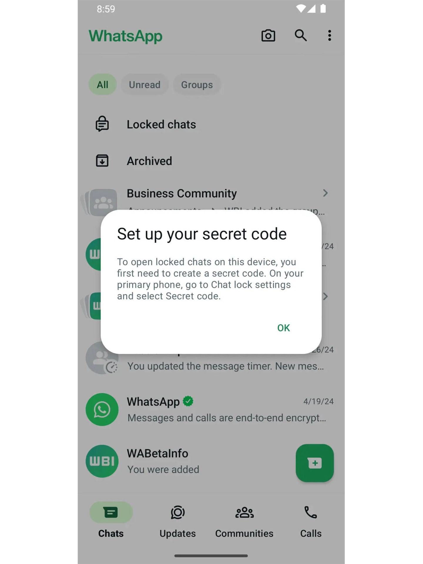 Chats con código secreto (WABETAINFO)