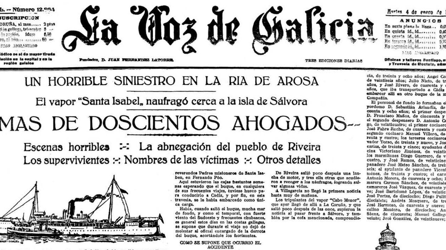 Portada de 'La voz de Galicia' del 4 de enero de 1921.