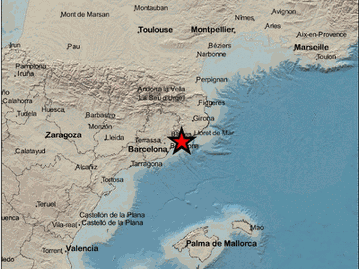 Epicentro del terremoto en las proximidades de Canet de Mar. (IGN)