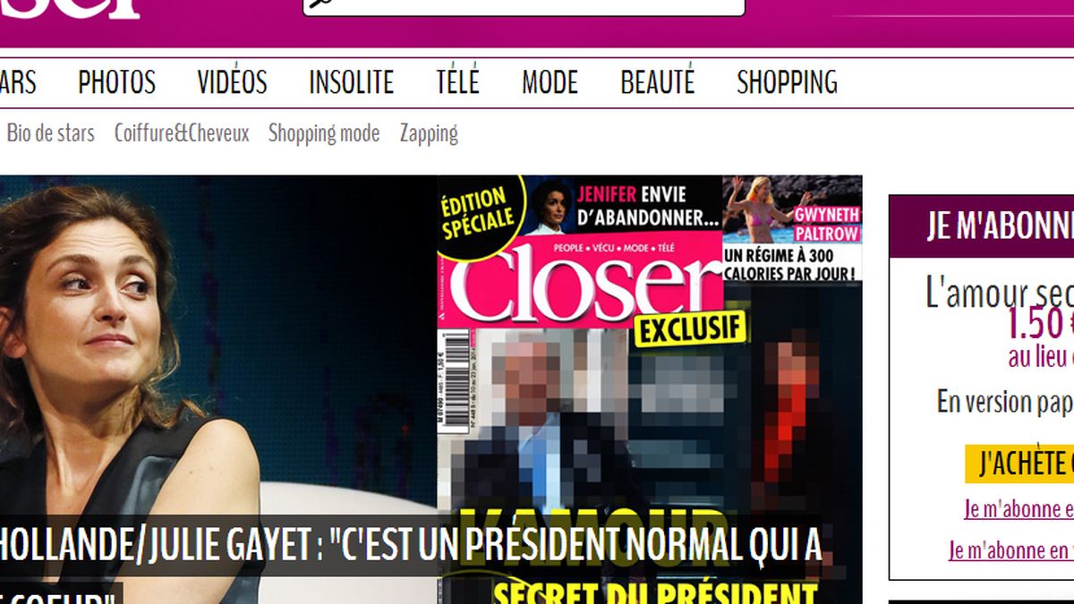 La revista 'Closer' borra de su web las fotos del "amor secreto" del presidente Hollande