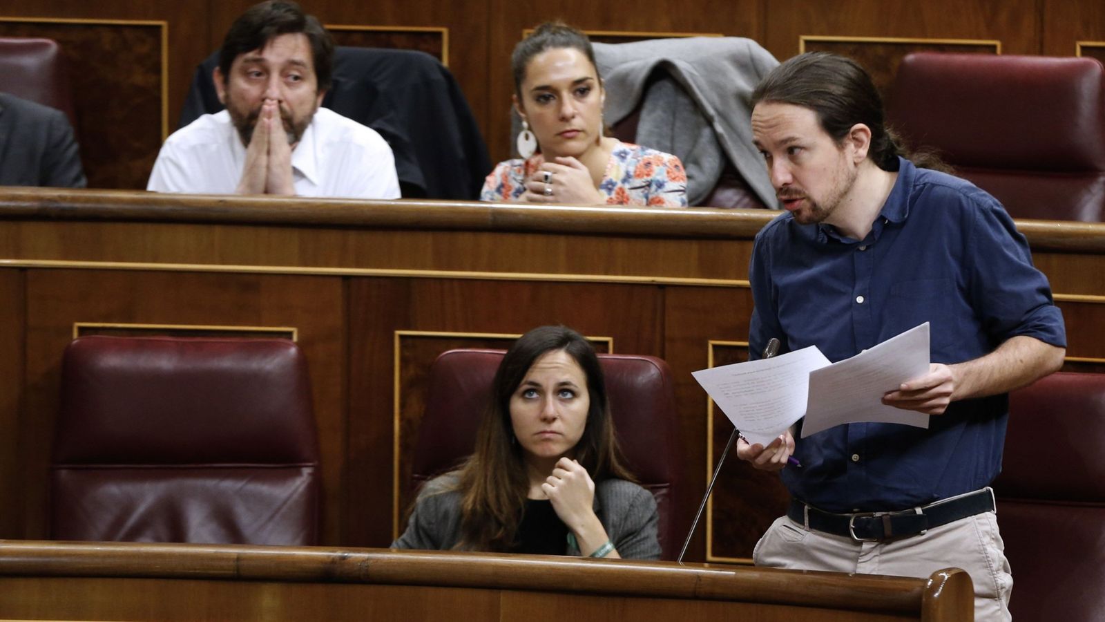 Foto: El líder de Podemos, Pablo Iglesias, durante su intervención en la última sesión de control al Gobierno. (EFE)