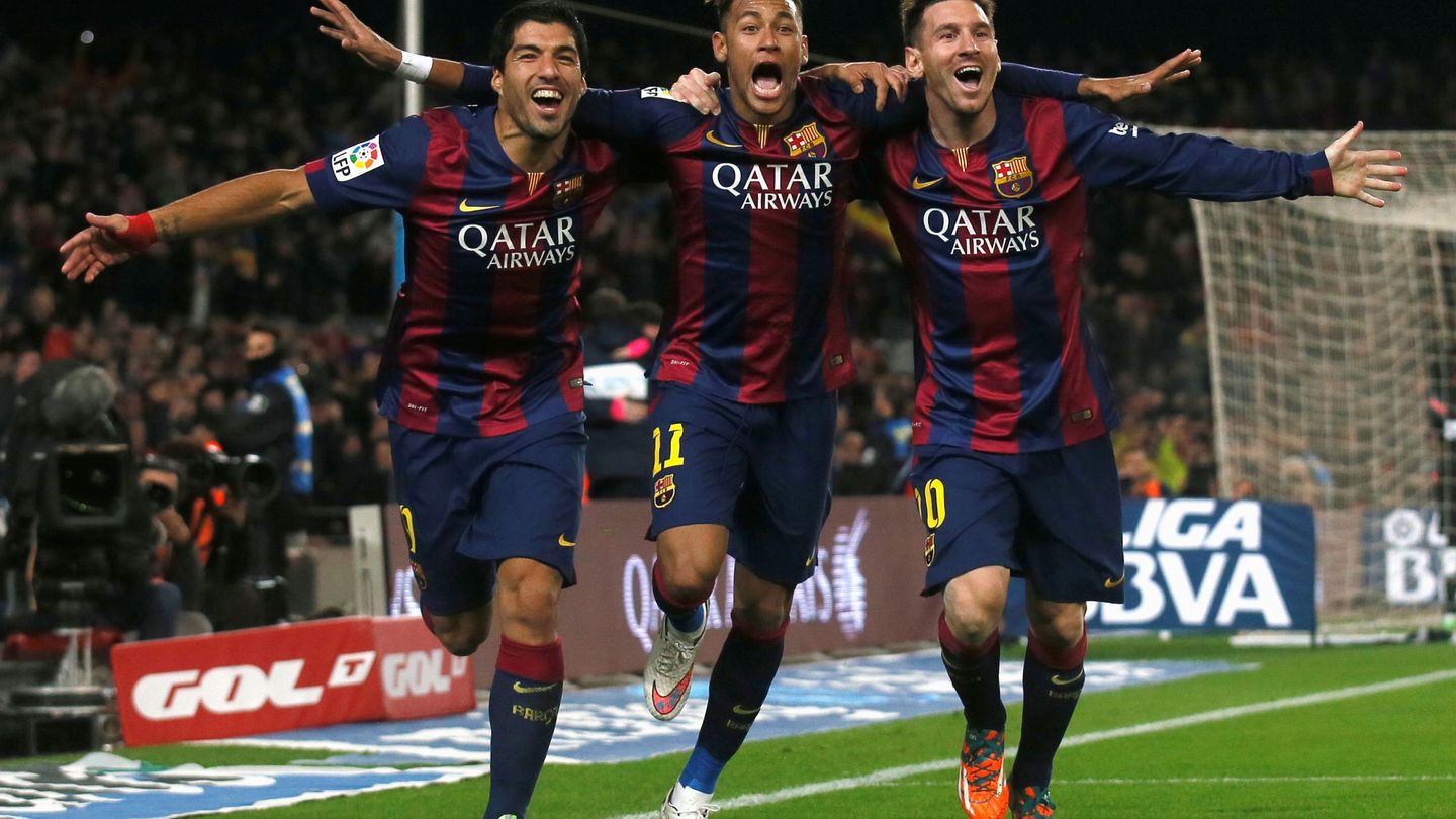 La 'MSN' (Messi, Luis Suárez y Neymar) en su etapa en el Barcelona. (EFE)