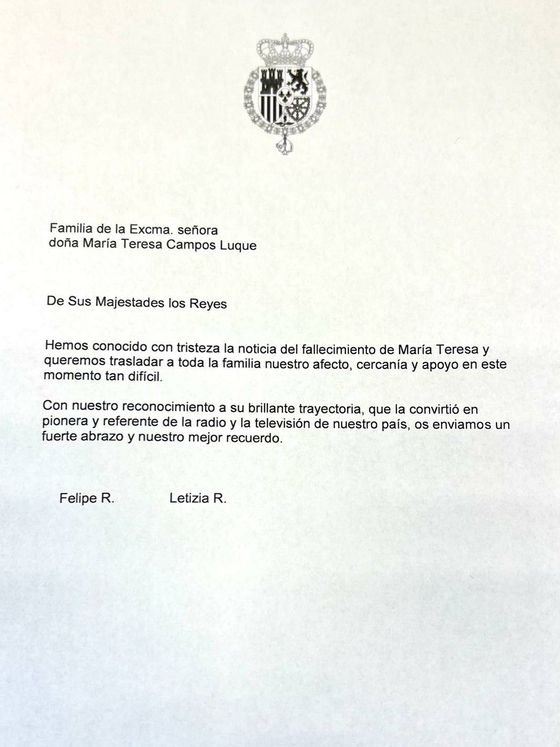 El telegrama de los Reyes a la familia Campos. (Casa Real)