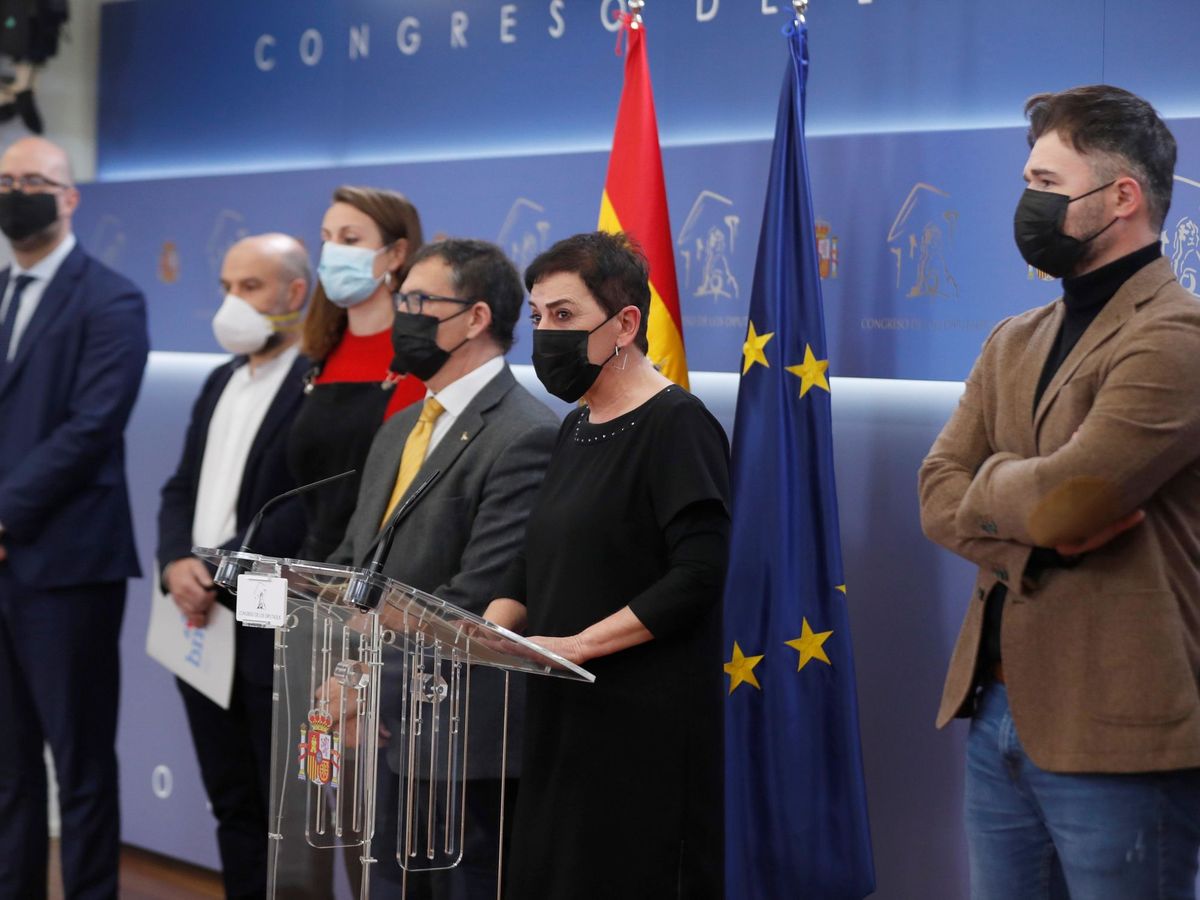 Foto: Rueda de prensa de ERC, EH Bildu, CUP, JuntsxCat y BNG para rechazar la conmemoración del 23-F en el Congreso.