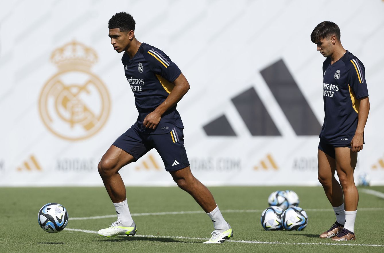 Jude Bellingham y Brahim Díaz en un entrenamiento del Real Madrid (realmadrid.com)