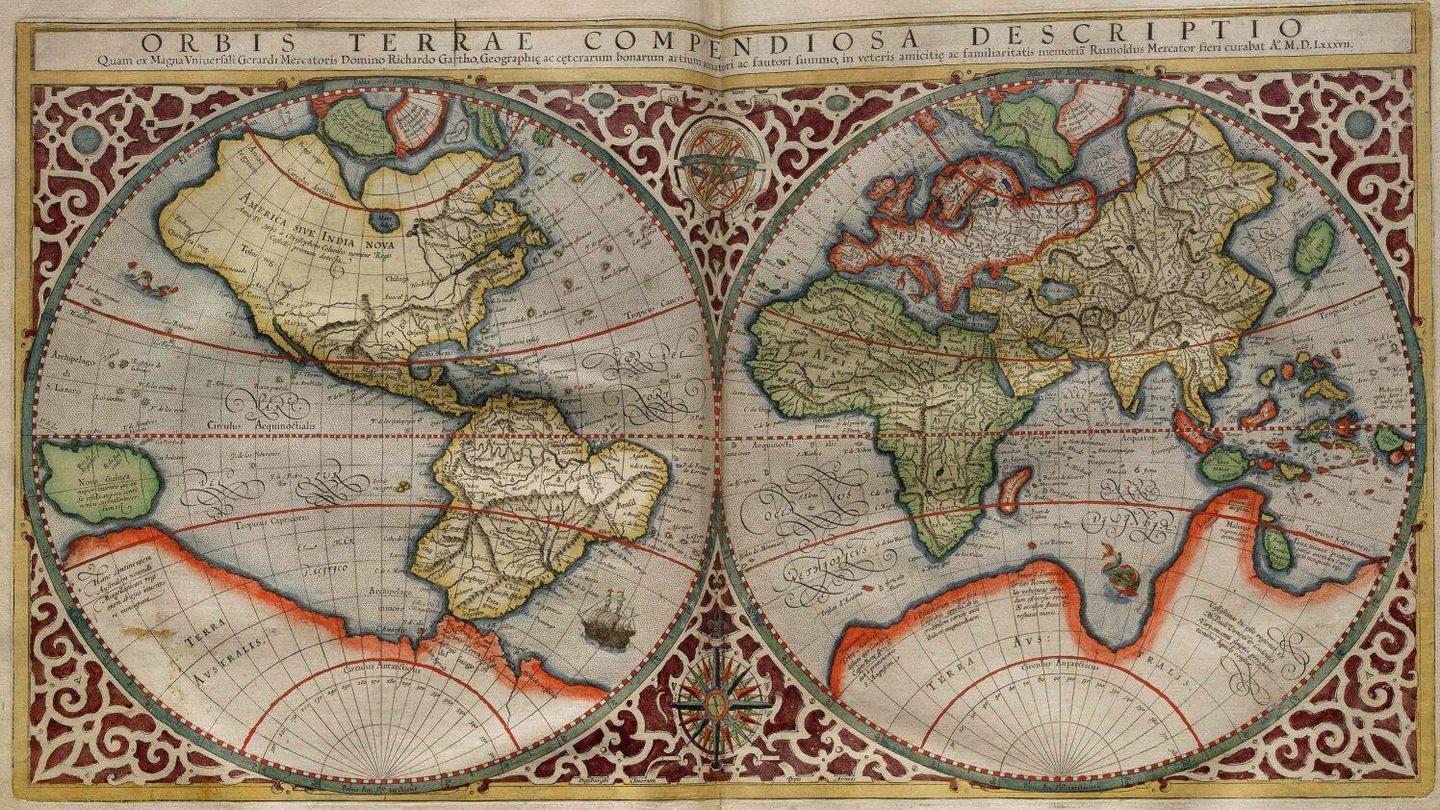 Planisferio de Mercator, creado en 1587. Fuente: Wikipedia