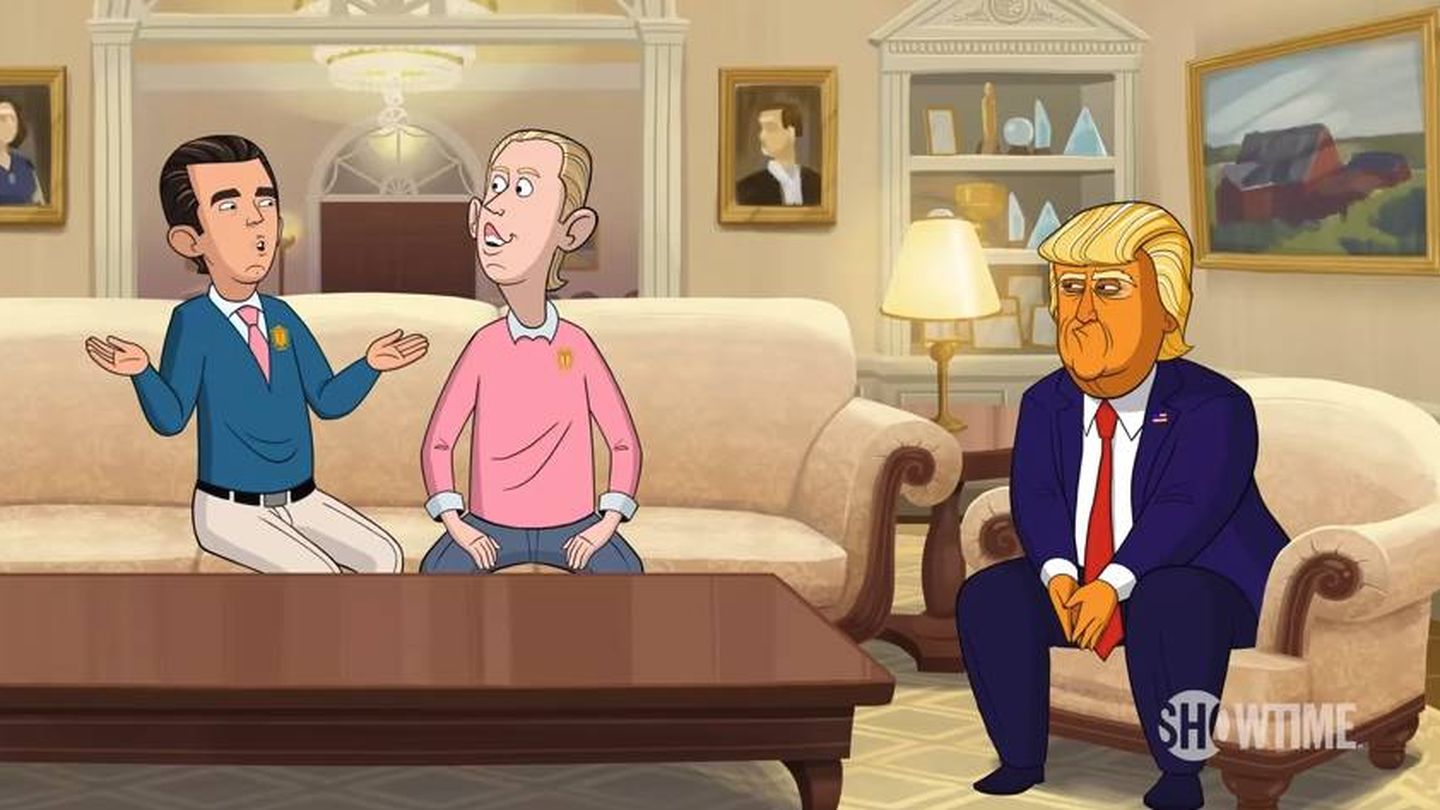 Trump, junto a sus hijos en 'Our Cartoon President'. (Showtime)