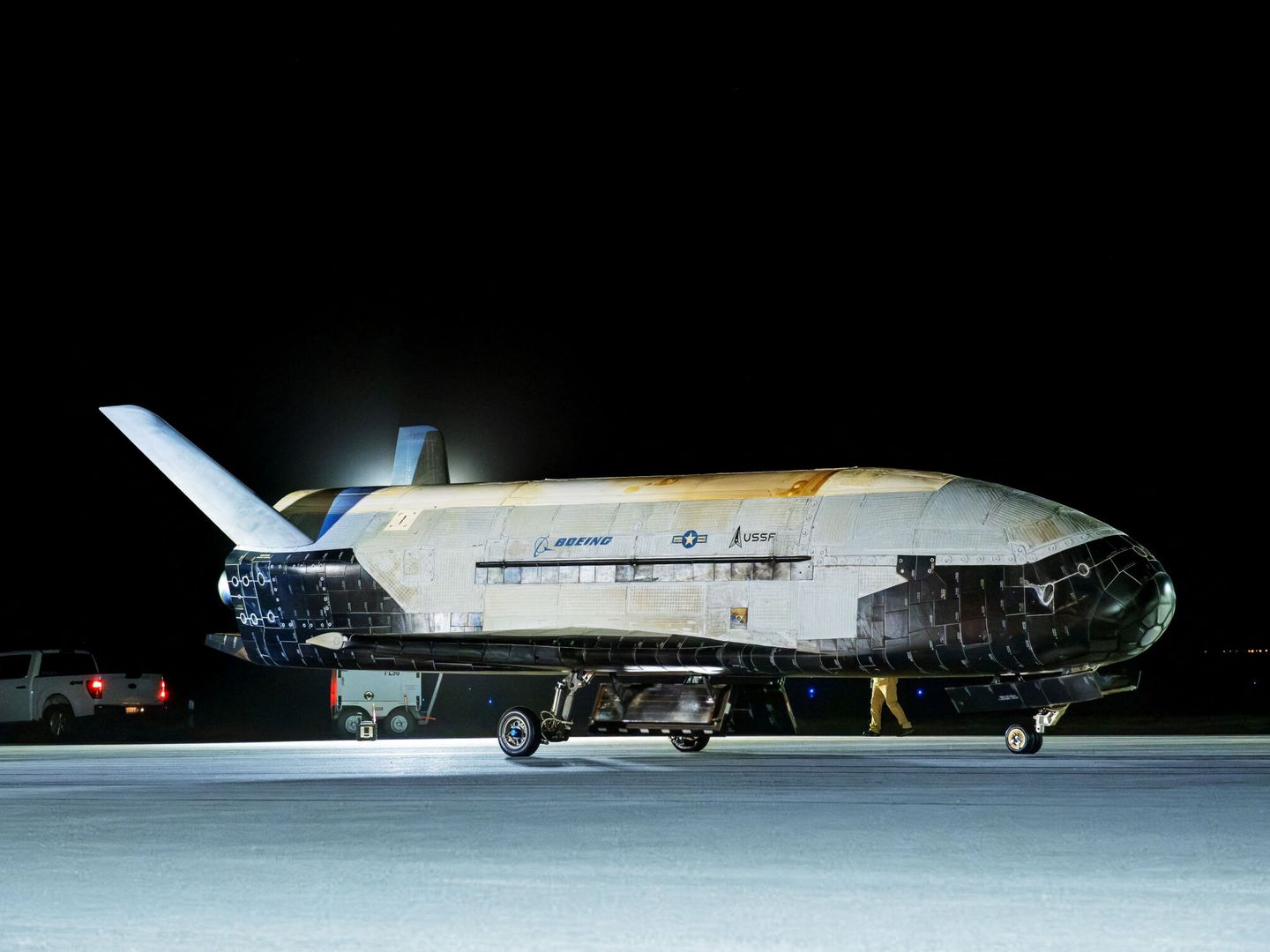 Transbordador militar de EEUU después de su séptima misión. (U.S. Space Force)