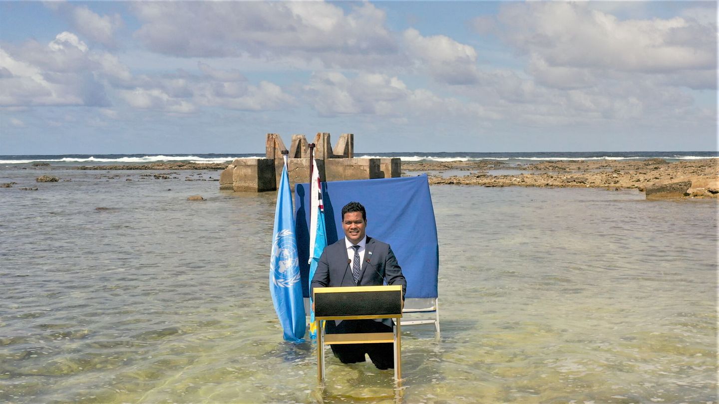 El ministro de exteriores de Tuvalu en su videocomparecencia en la COP26. (Reuters)