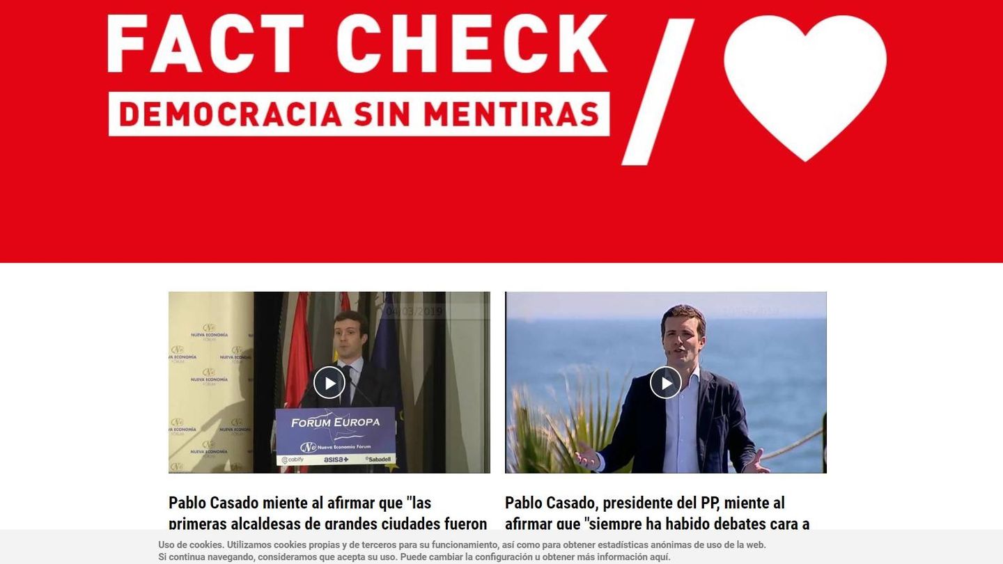 Portada de la sección de 'fact-check' montada por el PSOE para el 28-A.  