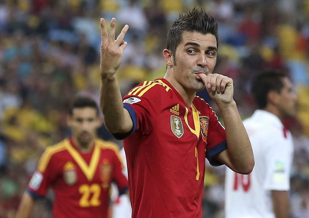 Foto: Villa celebra el último gol que ha marcado con España, el junio pasado ante Tahití.