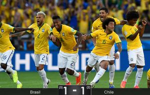 Sólo los penaltis justifican la grandeza de Brasil ante Chile