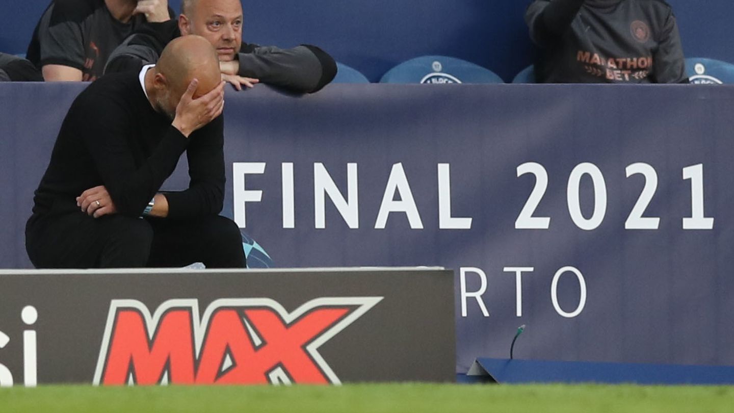 Guardiola se lamenta tras el gol de Kai Havertz. (Reuters)