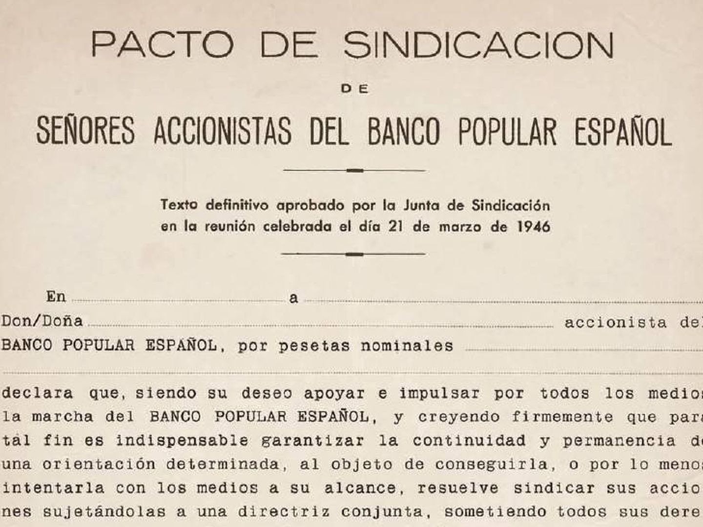 Documento de una de las sindicaciones originales del banco.