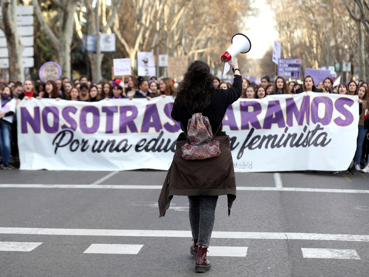 Cabecera de la manifestación en Madrid convocada con motivo del 8-M. (EFE)