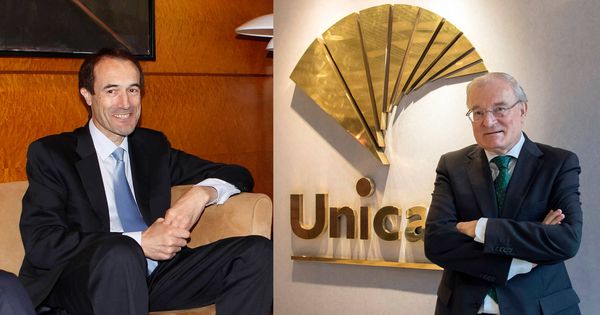 Foto: Manuel Menéndez (izda.), consejero delegado de Liberbank; y Manuel Azuaga, presidente de Unicaja Banco.