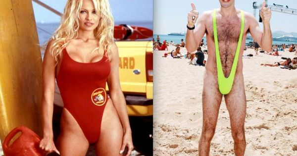 Foto: Pamela Anderson en 'Los vigilantes de la playa' vs. Sacha Baron Cohen en 'Borat'