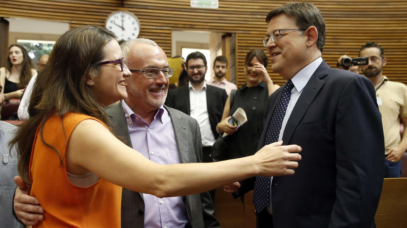 Mónica Oltra, Antonio Montiel y Ximo Puig, durante el debate de investidura, el pasado 25 de junio. (EFE)