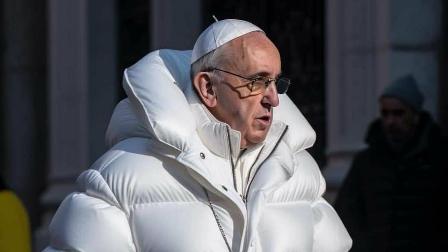 El Papa, con un abrigo al estilo Balenciaga, según la IA MidJourney.