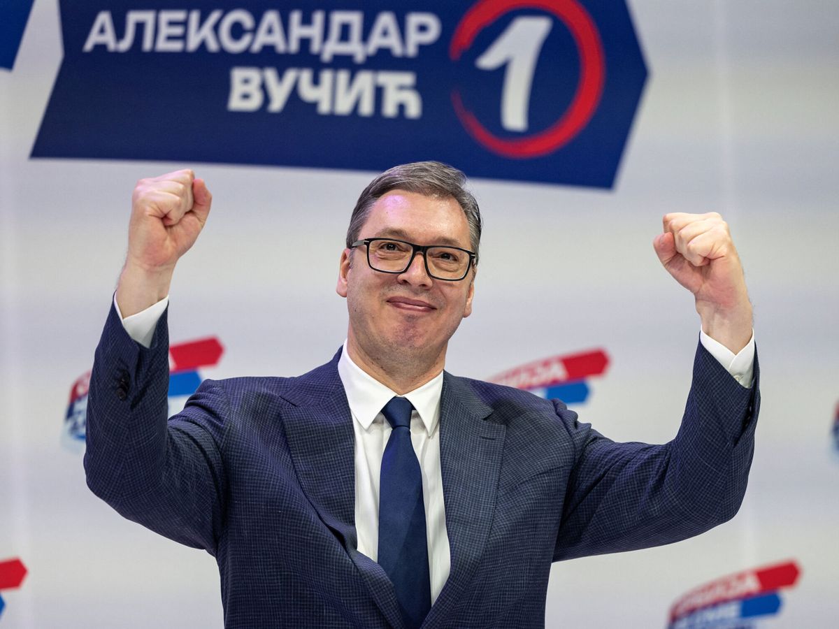 Foto: El presidente Aleksandar Vučić, en un acto de campaña. (Reuters/Marko Djurica)