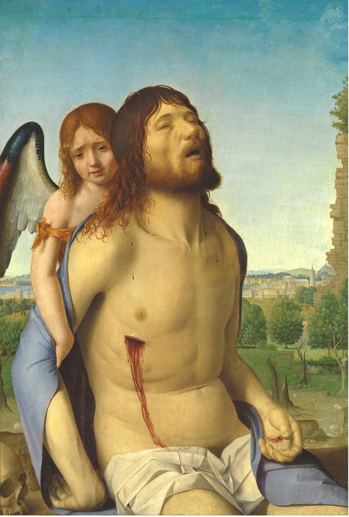 'Cristo muerto sostenido por un ángel'. Antonello da Mesina. 1476. Museo del Prado.