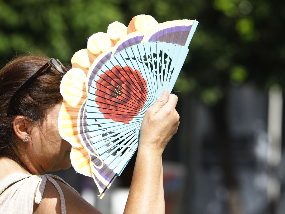 Foto: Una mujer intenta protegerse del sol con un abanico en Córdoba. (EFE/Salas)