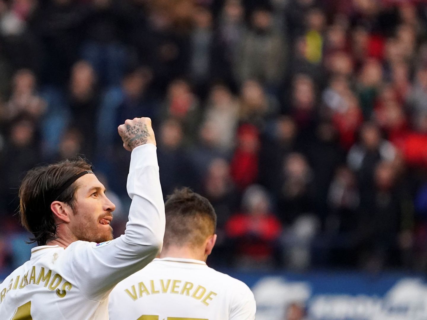 Sergio Ramos celebra el gol marcado a Osasuna. (Efe)
