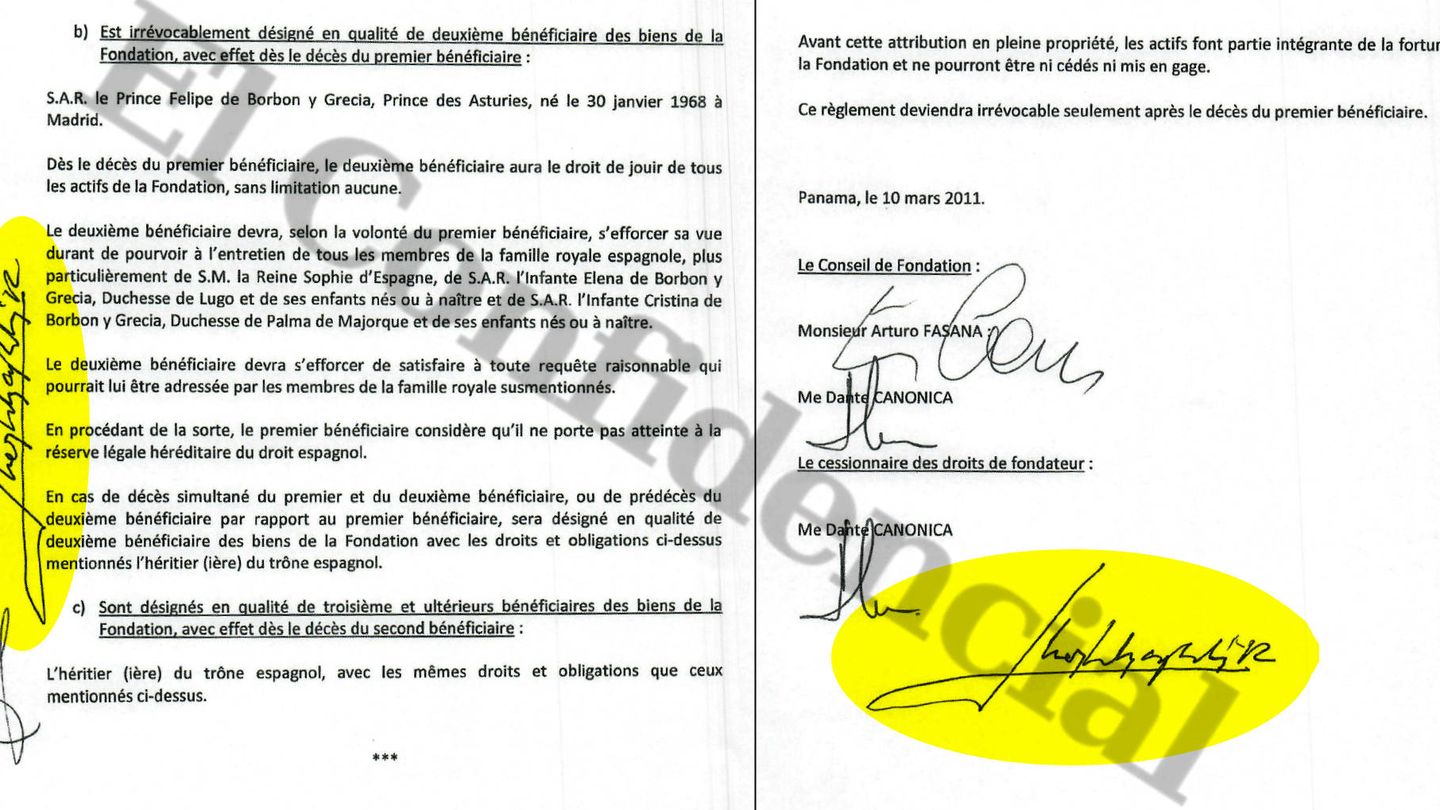 Detalle de la firma del rey Juan Carlos en los documentos.