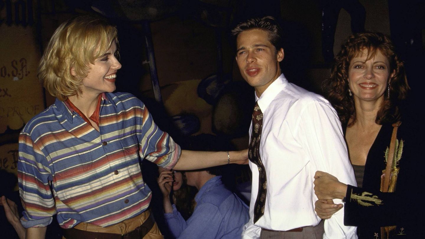 Las dos actrices junto a Brad Pitt en la 'première' de la película en 1991