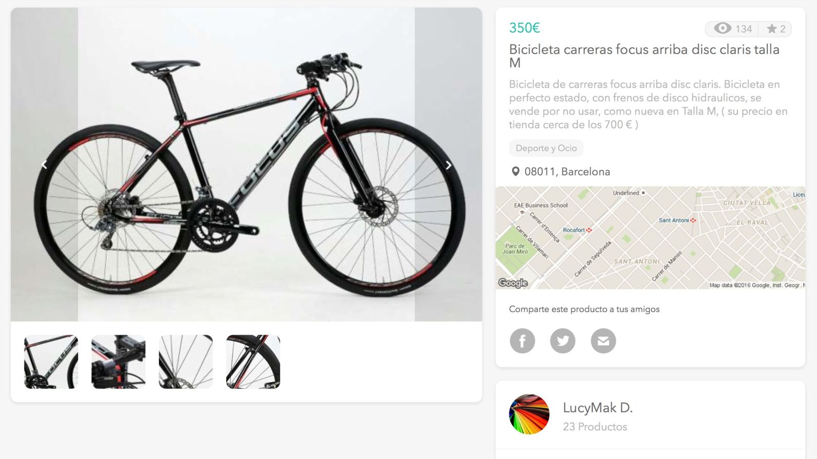 Foto: Captura del anuncio de venta de la supuesta bicicleta robada