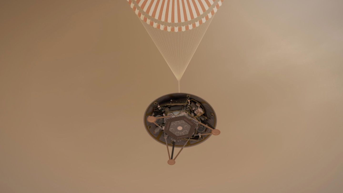 Ilustración del explorador llegando a Marte (NASA)