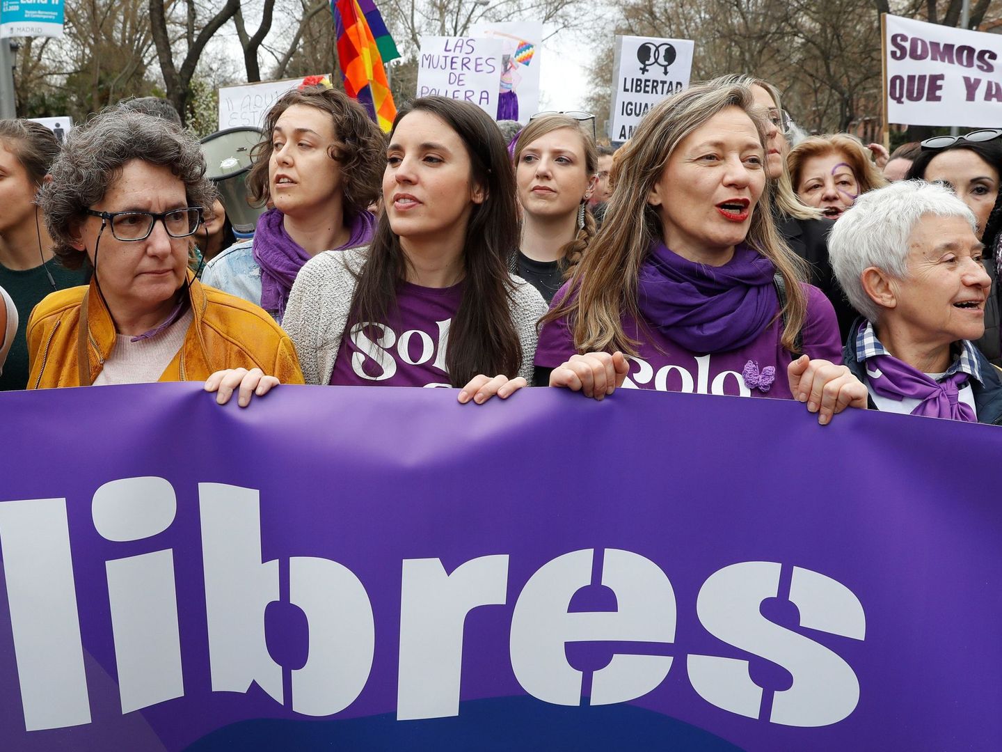 GRAF3688. MADRID, 08 03 2020.- La ministra de Igualdad, Irene Montero (2i), y la delegada del Gobierno contra la Violencia de Género, Victoria Rosell (2d), en la manifestación por el Día de la Mujer, este domingo en Madrid. EFE  Ballesteros